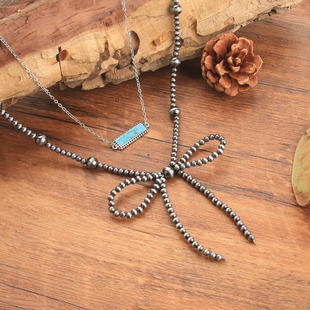 Western Navajo Pearl Bow Necklace Turquoise Casual Jewelry for Women - Picture 5 of 7
